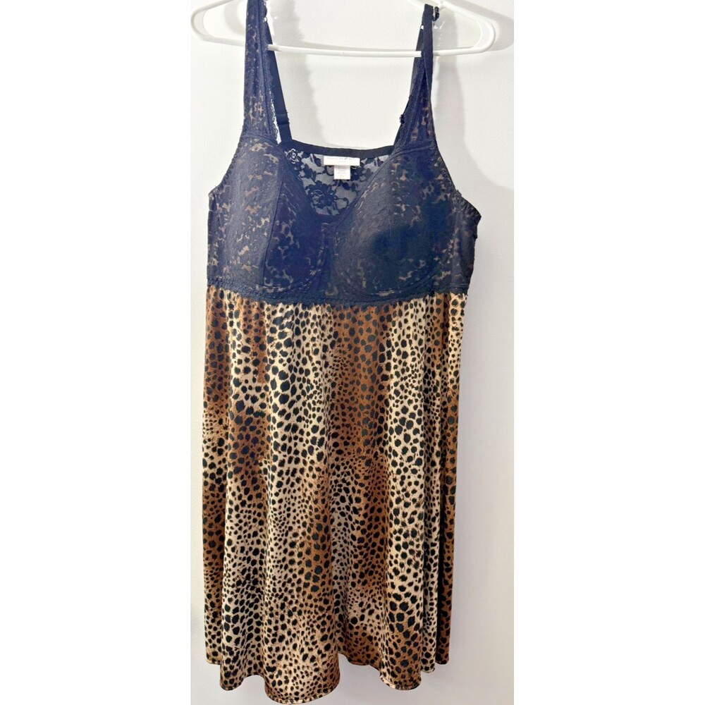 Lace Black Sexy Cheetah Animal Print Nightie Nightgown Women's Plus 2X Lingerie